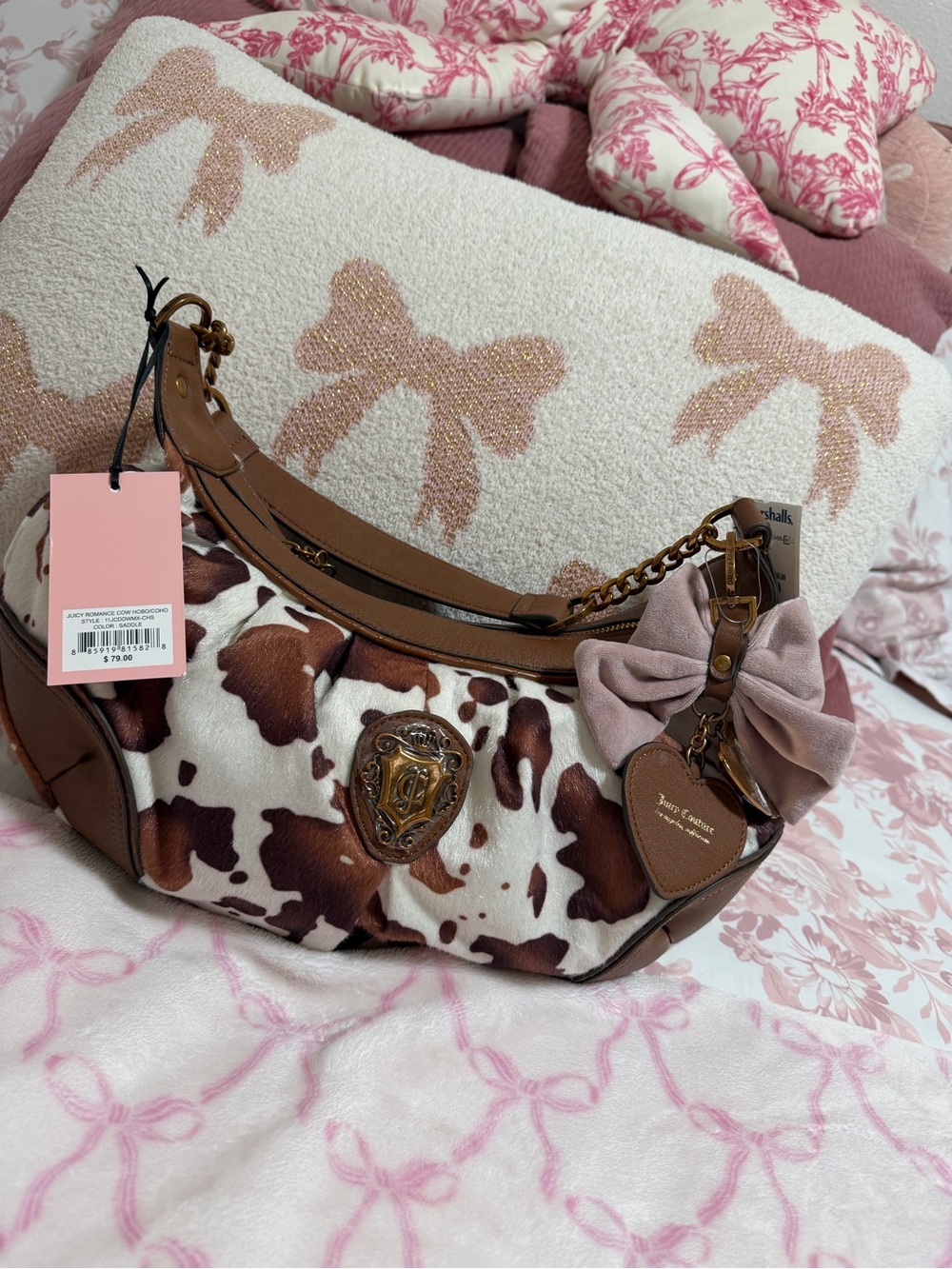 Juicy Couture Pink Brown Cow-Print Shoulder Bag